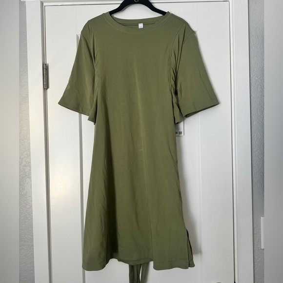 NWT Lululemon Cotton Wrap-Front T-Shirt Dress in Bronze Green - Picture 1 of 9